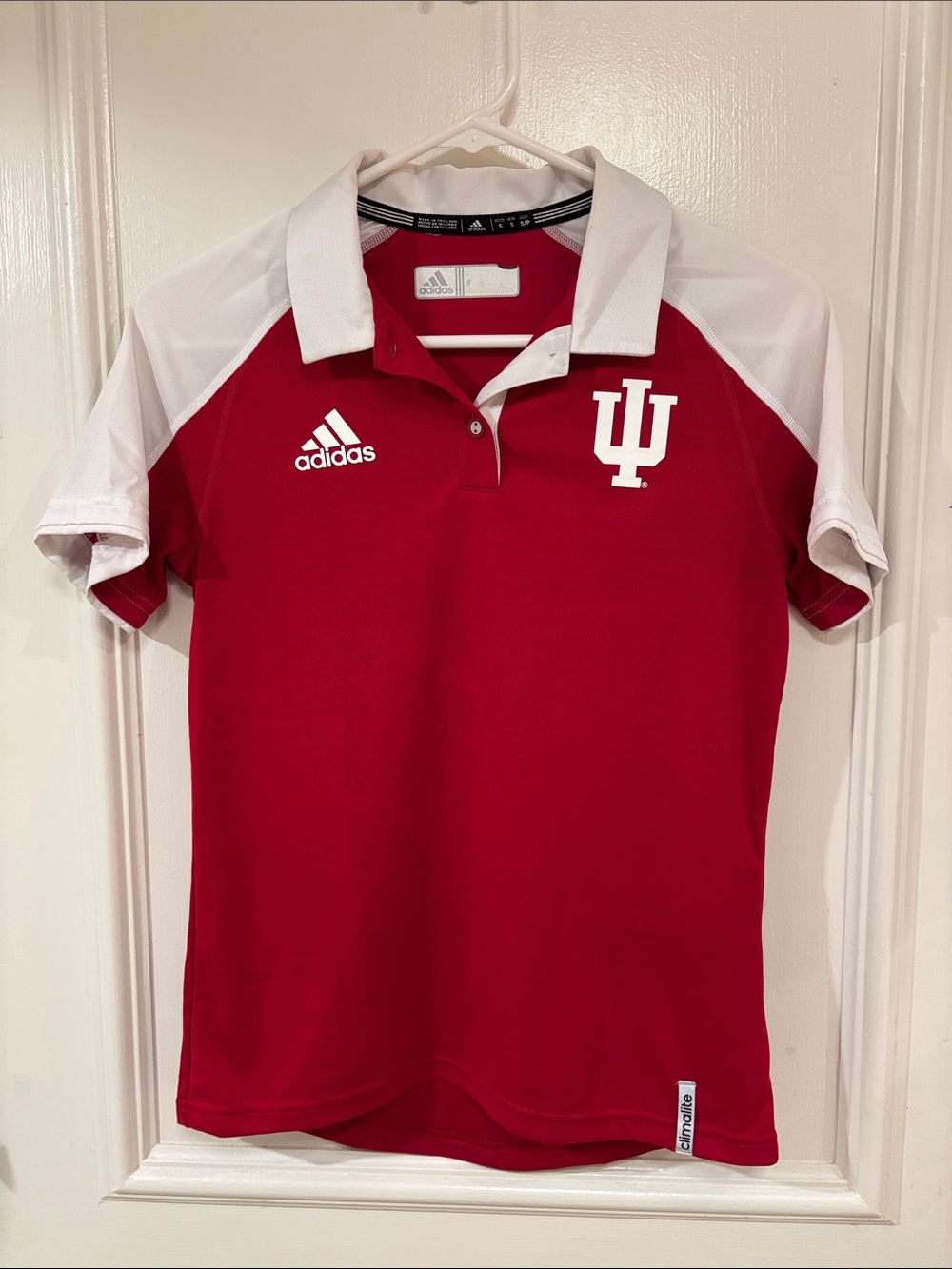 adidas Women’s Red and White Indiana Polo Shirt Size S